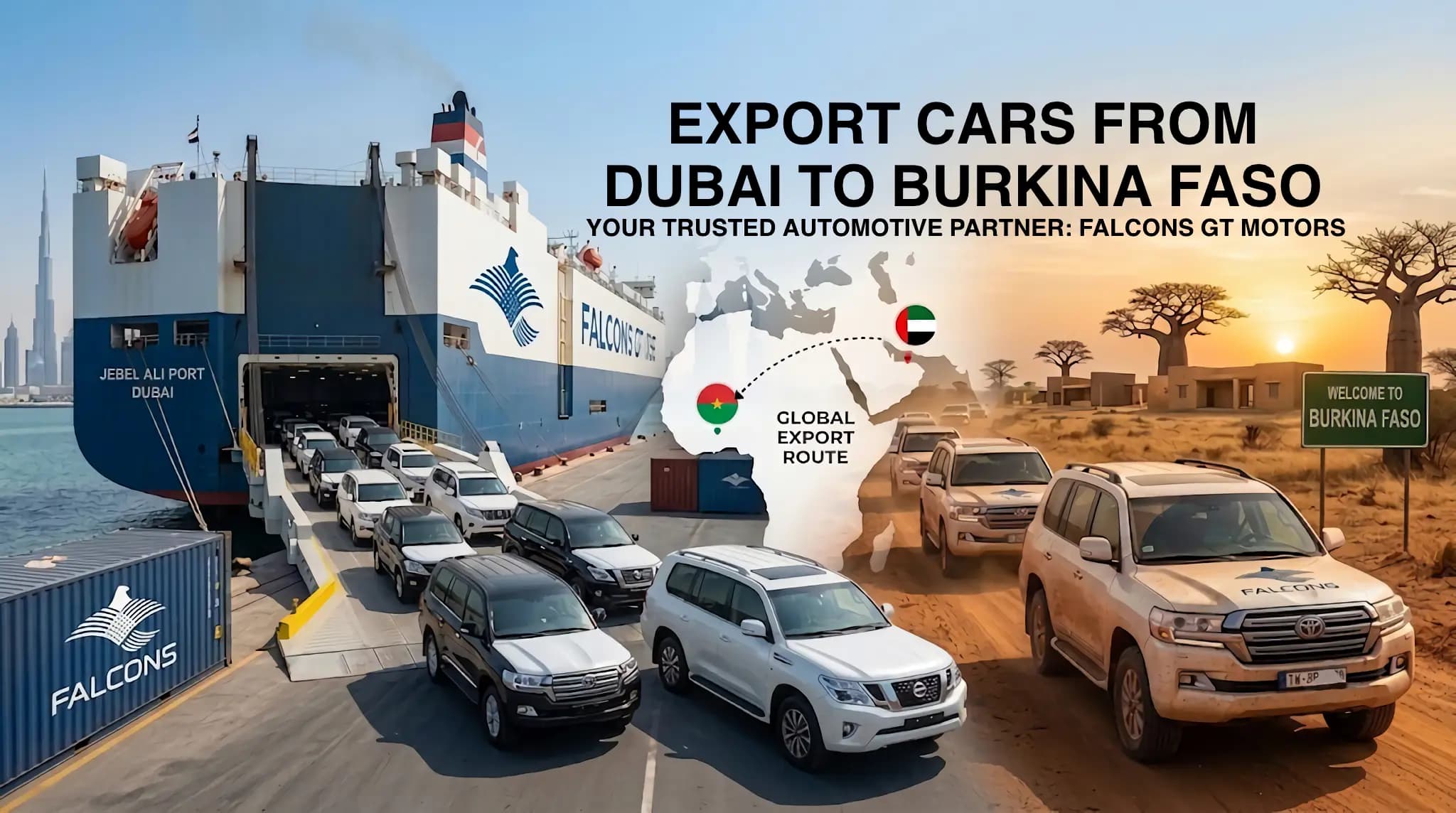 Export Cars from Dubai to Burkina Faso: Your Complete Guide with Falcons GT Motors